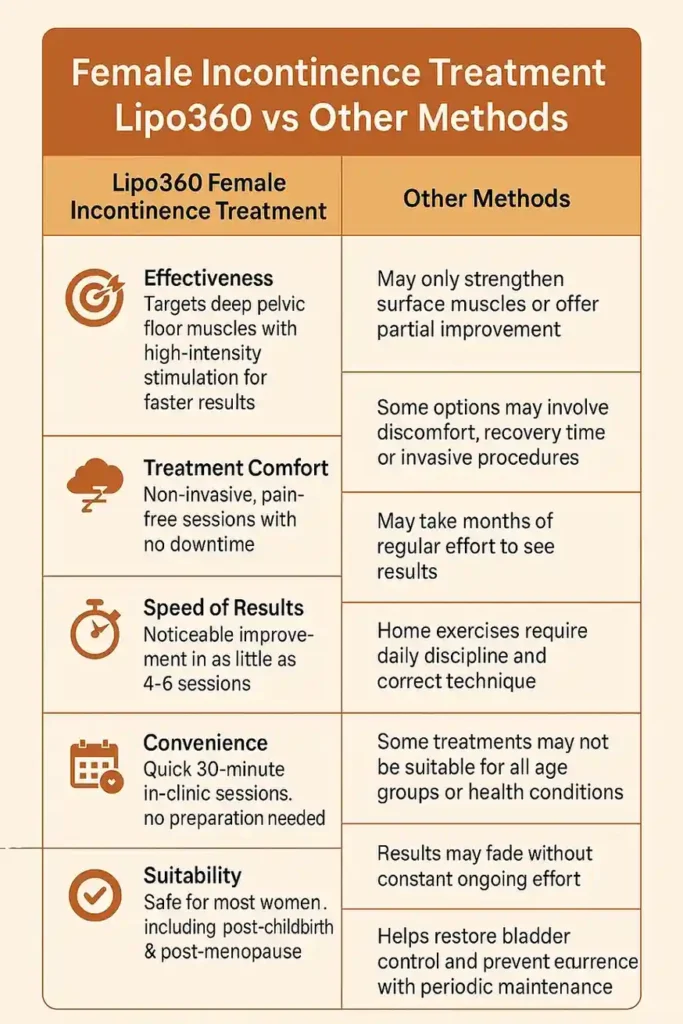 Comprehensive Guide To Female Incontinence Treatment Options 1 Table showing benefits of incontinence treatment Matlock
